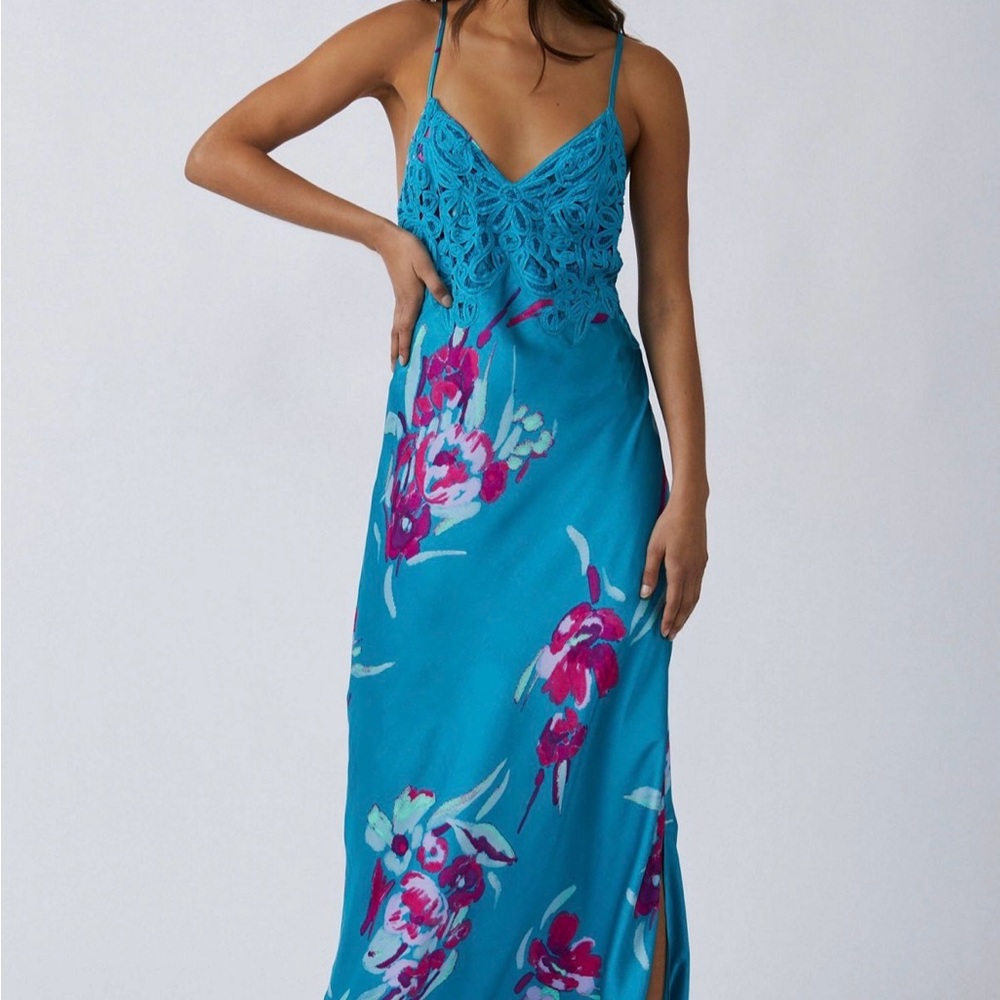 Free People Forever Yours Floral Sleeveless Maxi Dress Size S Boho Festival Blue